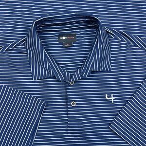Short Par 4 Polo Shirt Men XL Navy Blue Striped Performance Wicking Golf Adult
